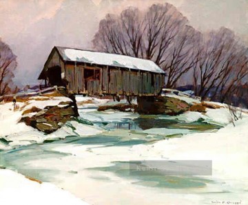 sn018B Impressionismus Szenerie Schnee Ölgemälde